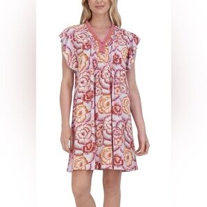 Stella Parker Flutter Sleeve A Line Tropical Collection Floral Dress resort L
